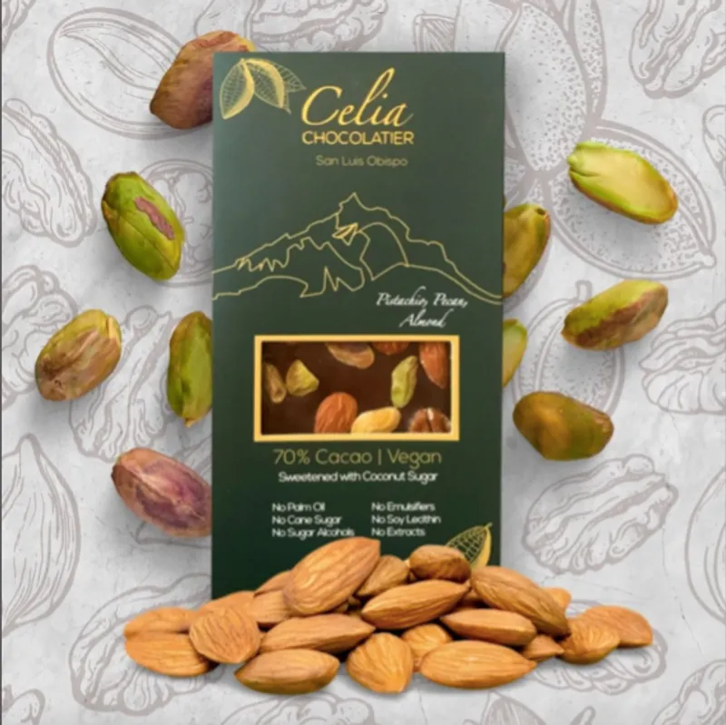 70% Dark Chocolate Bar | Pistachios, Pecans, Almonds