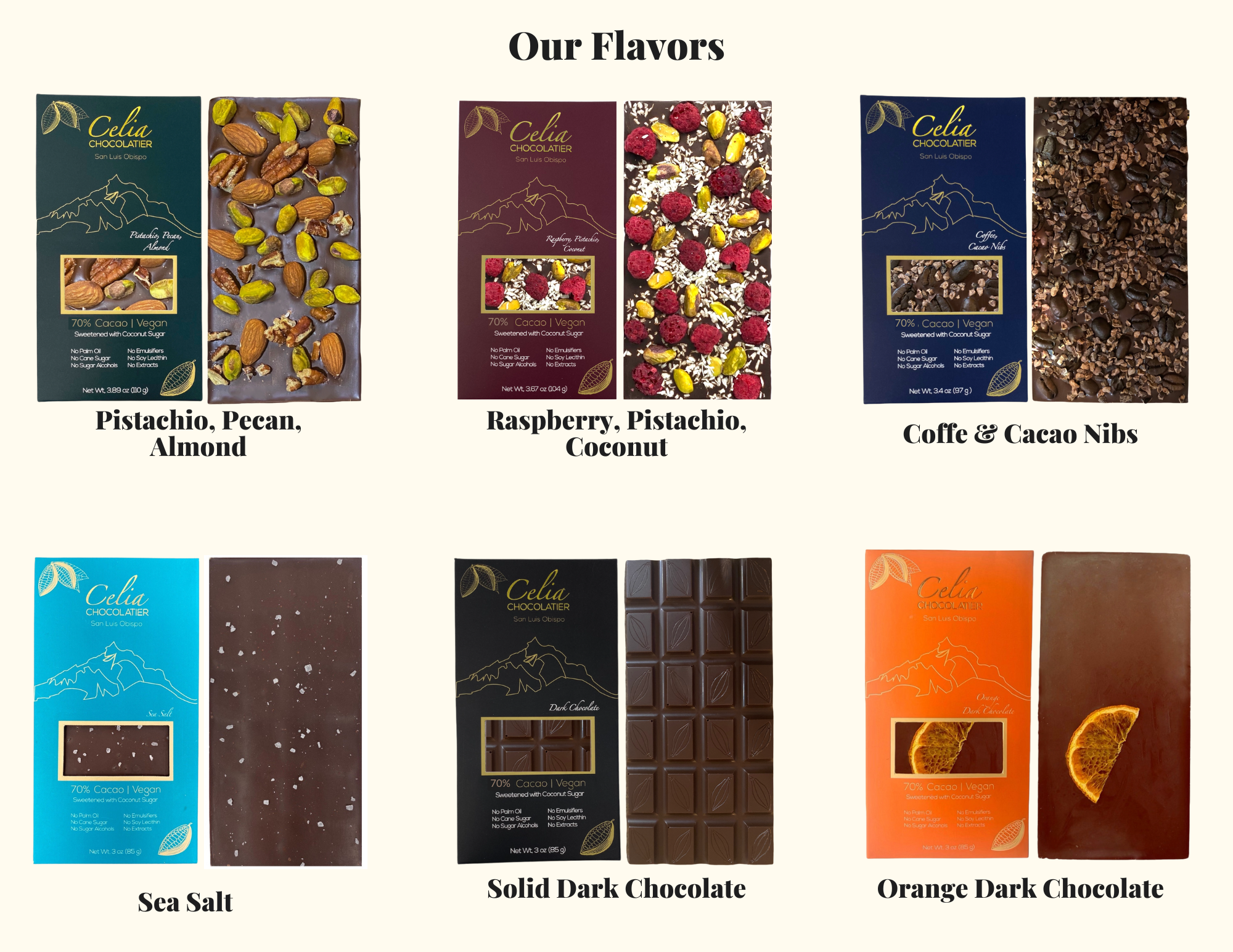 6 Chocolate Bar Pack - Celia Chocolatier